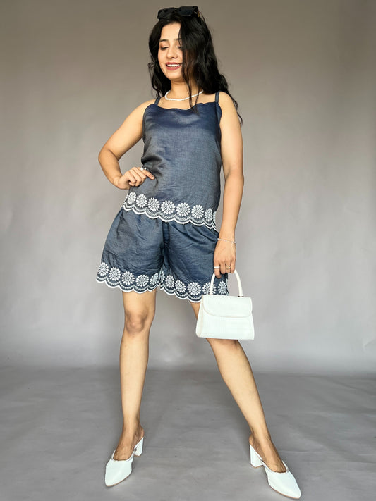 Navy Blue 2-Piece Daisy Lace Coord Set