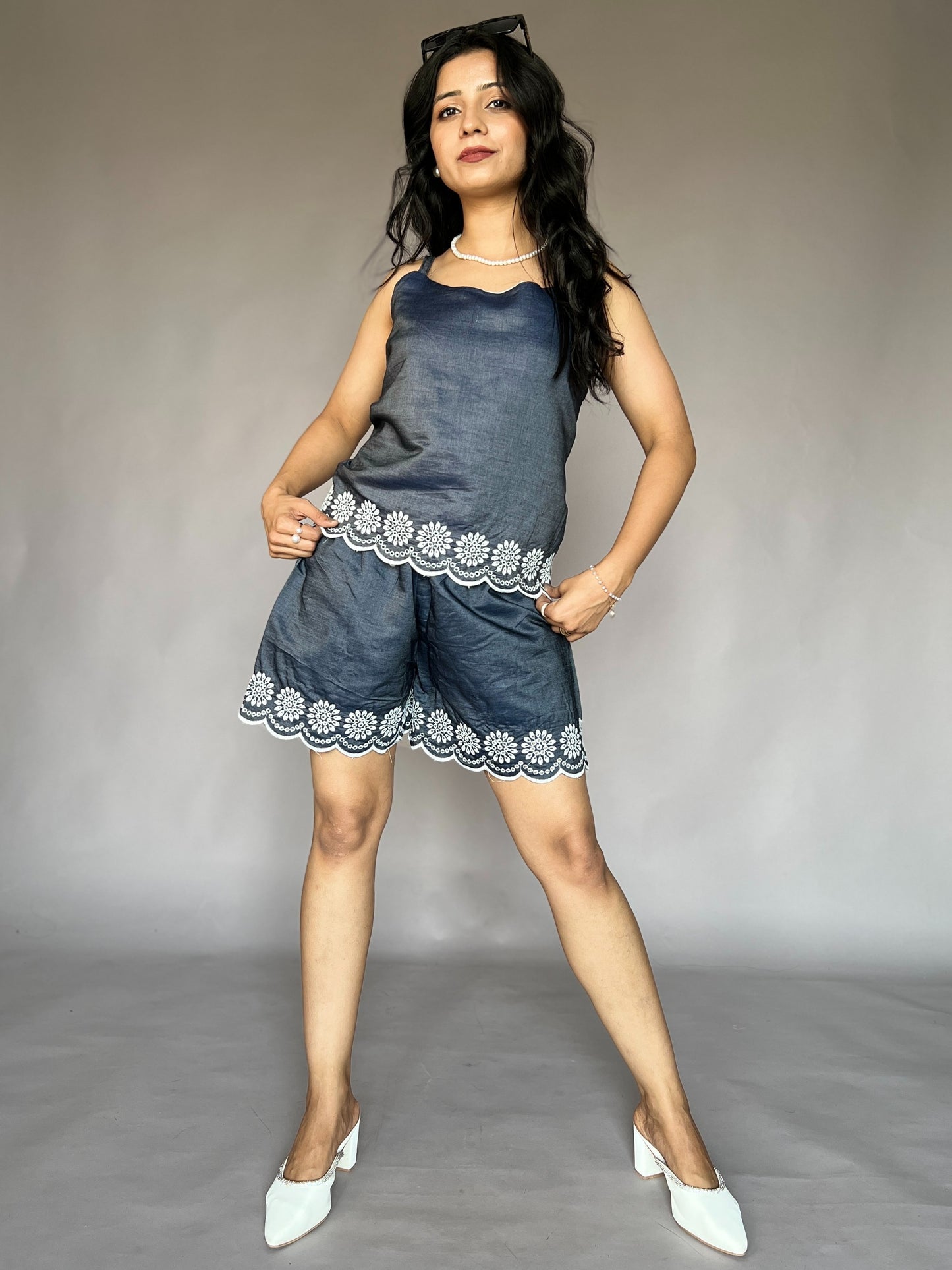 Navy Blue 2-Piece Daisy Lace Coord Set