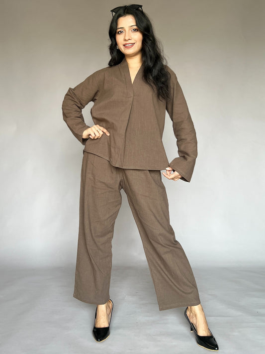 Coffee Brown 2-Piece Structured Coord Set