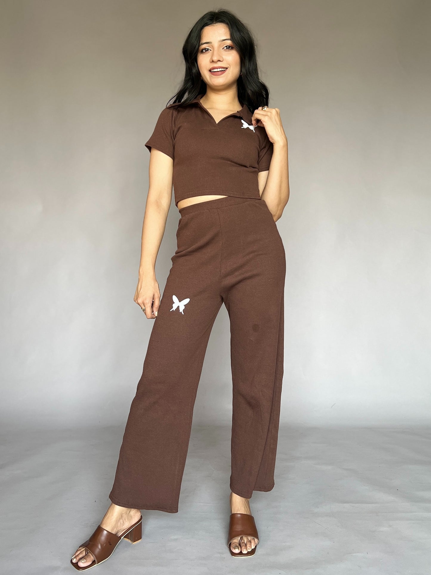 Mocha Butterfly Collar Coord Set (2-Piece)