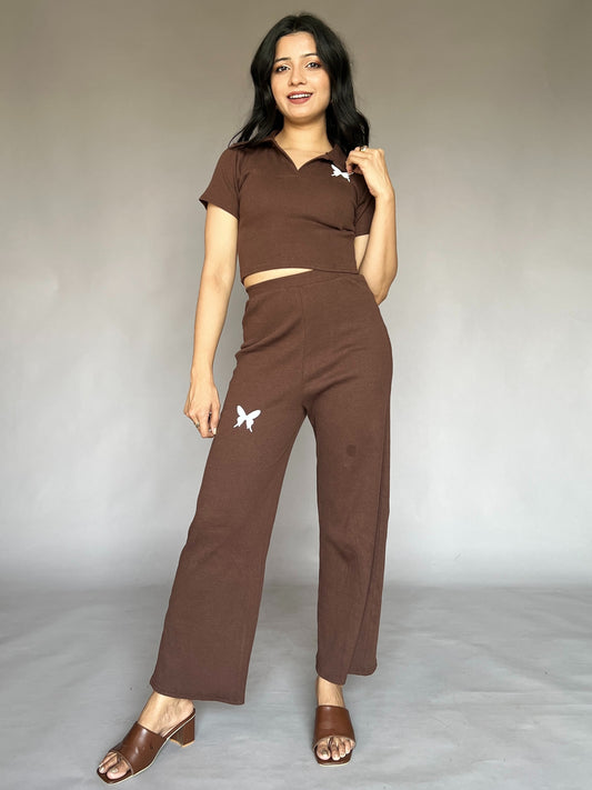 Mocha Butterfly Collar Coord Set (2-Piece)