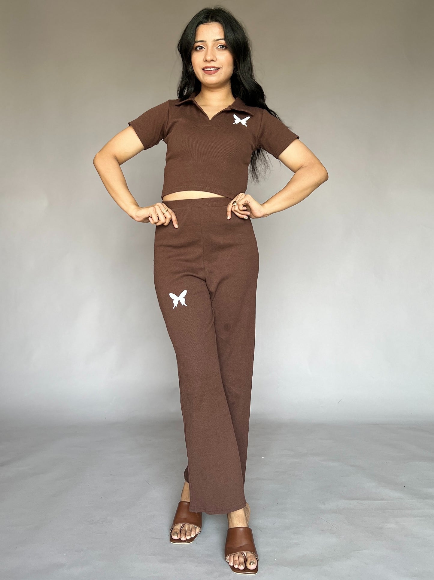 Mocha Butterfly Collar Coord Set (2-Piece)