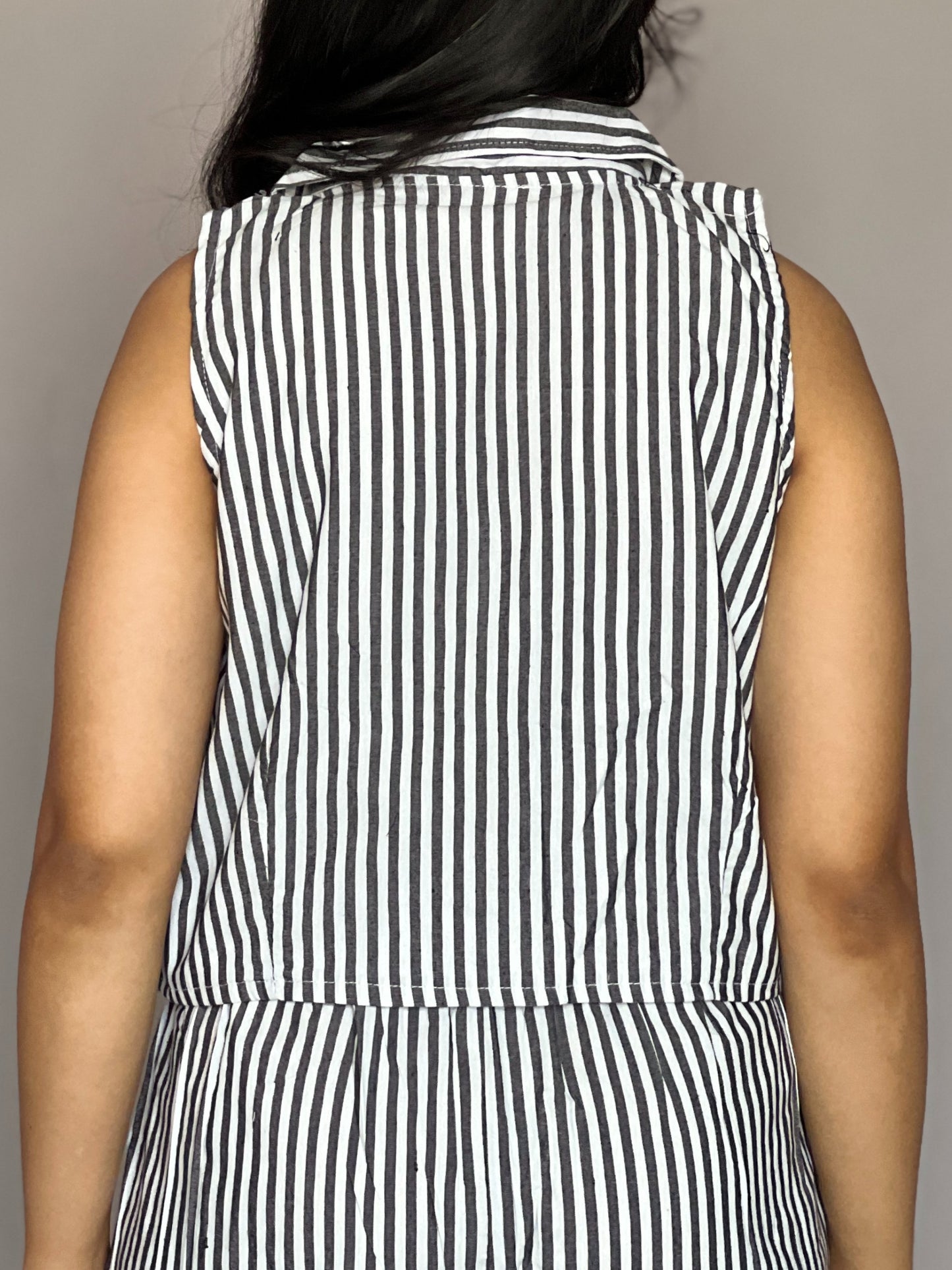 Monochrome Stripe Sleeveless Coord Set (2-Piece)