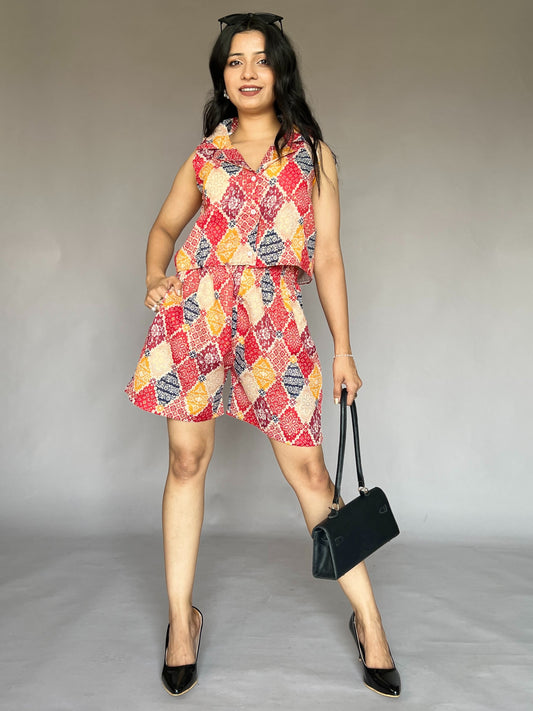Boho Diamond 2-Piece Printed Shorts Coord Set