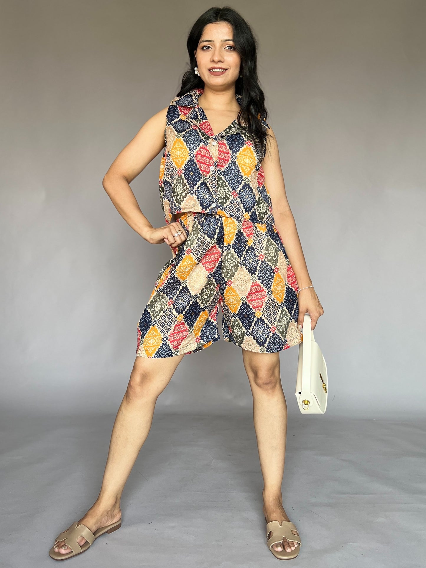 Indigo Boho 2-Piece Printed Shorts Coord Set
