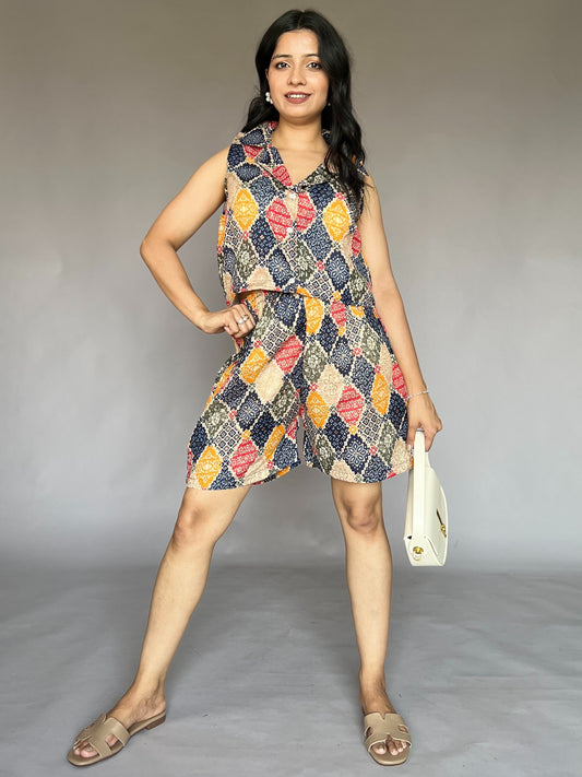 Indigo Boho 2-Piece Printed Shorts Coord Set