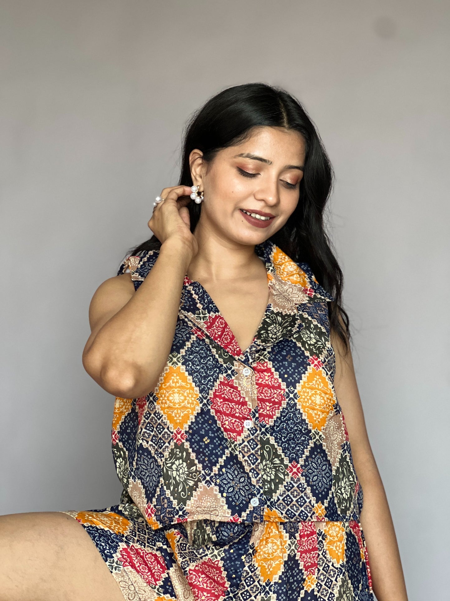Indigo Boho 2-Piece Printed Shorts Coord Set