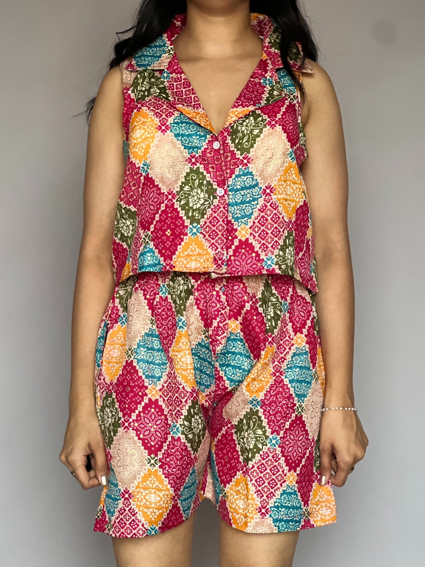 Fuchsia Pop 2-Piece Printed Shorts Coord Set