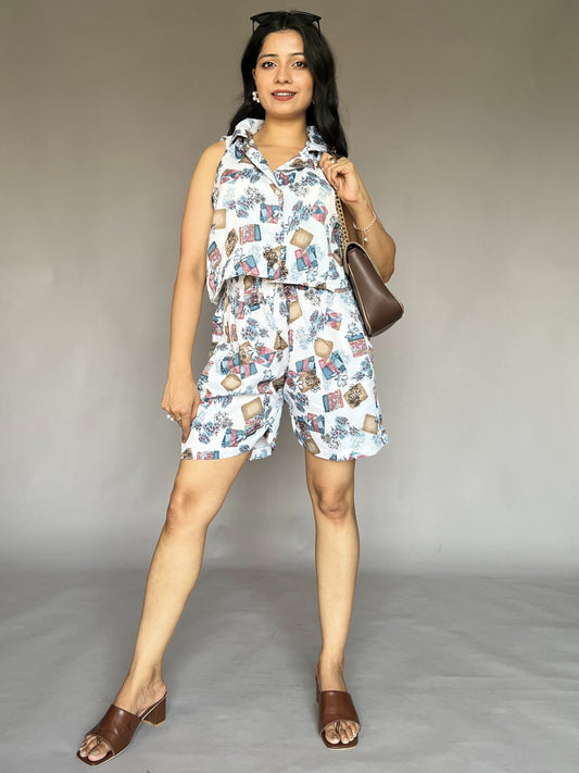 Blue Brews 2-Piece Printed Shorts Coord Set