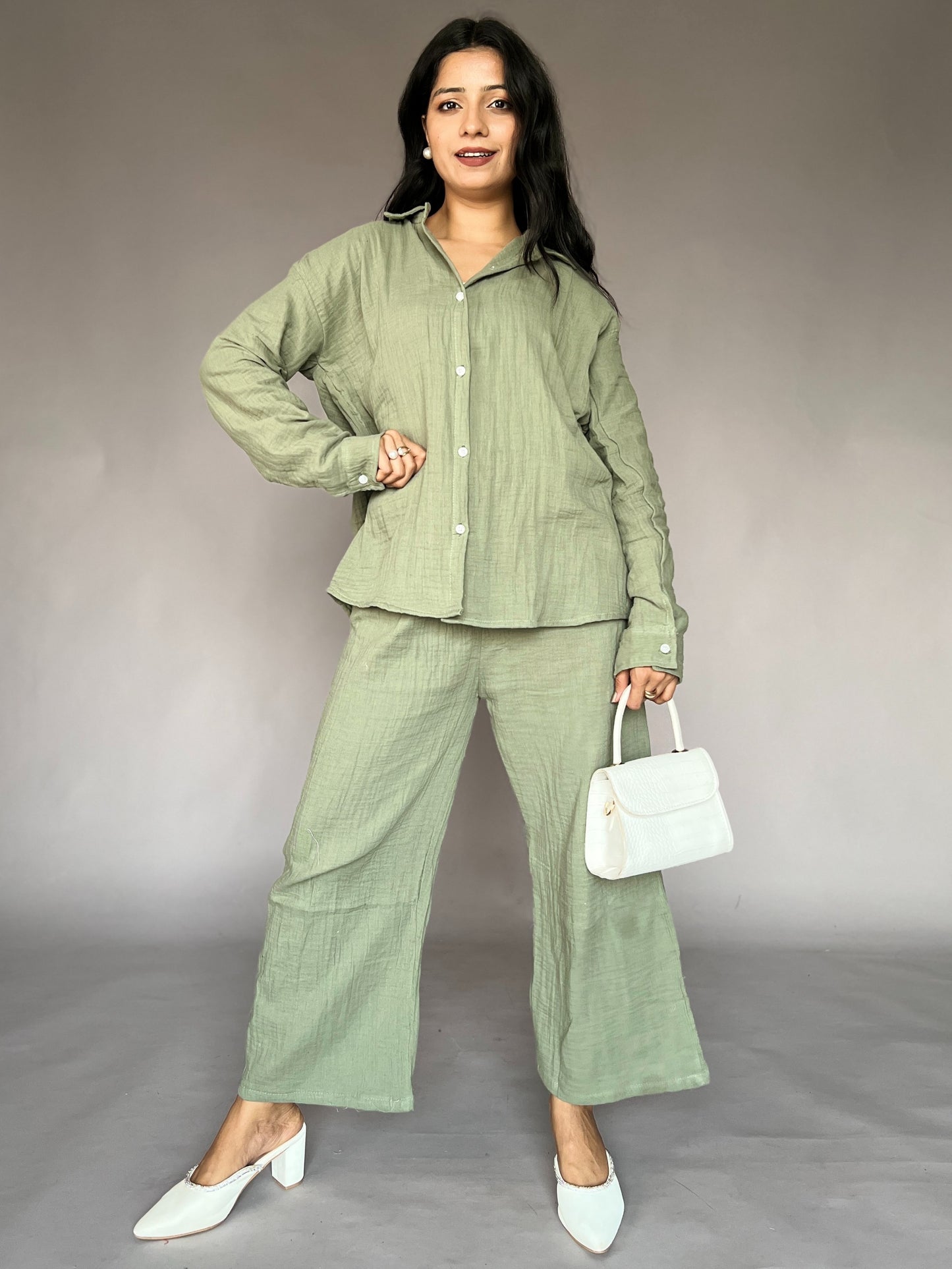 Sage Green 2-Piece Relaxed Pants Coord Set