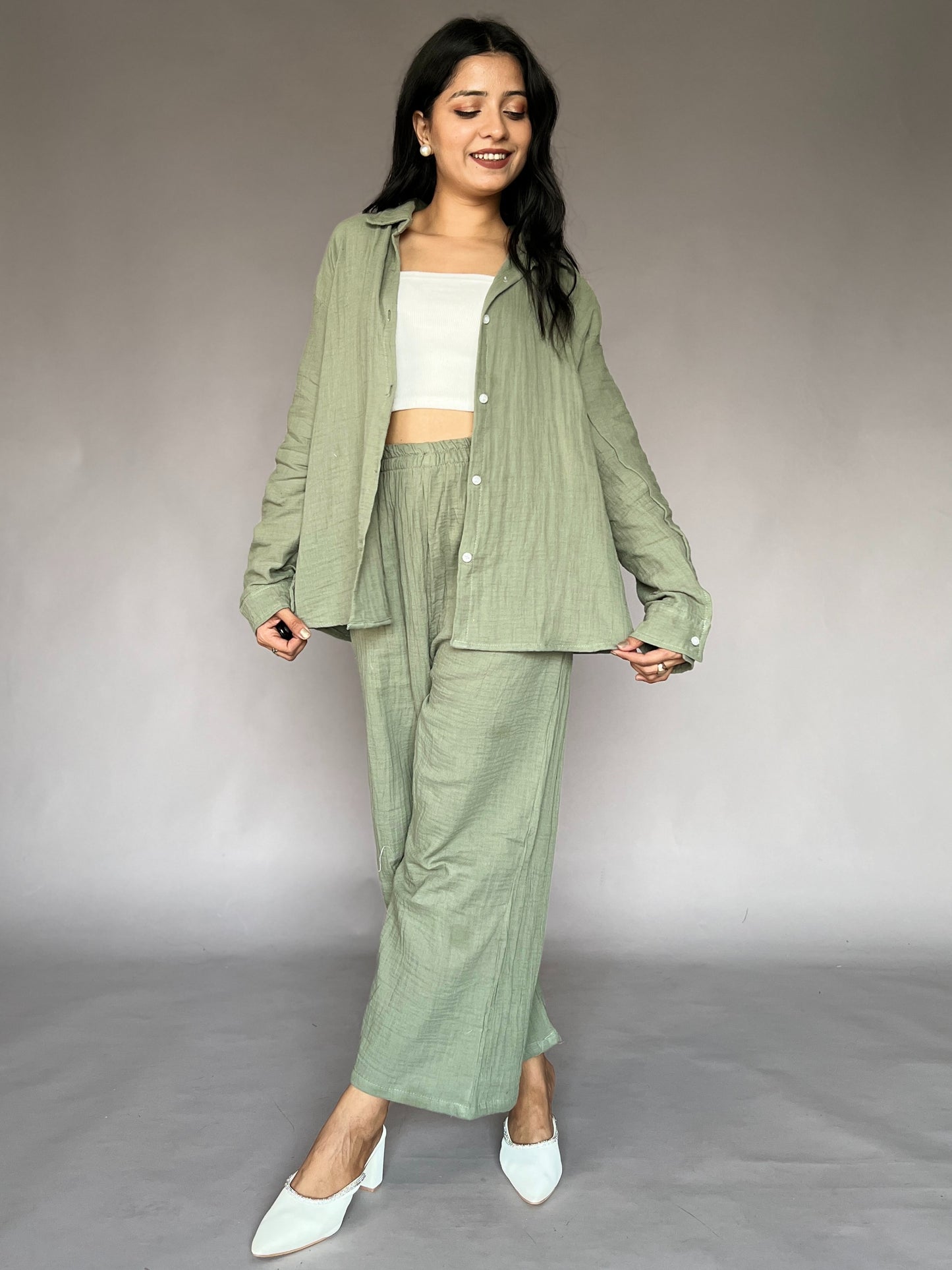 Sage Green 2-Piece Relaxed Pants Coord Set