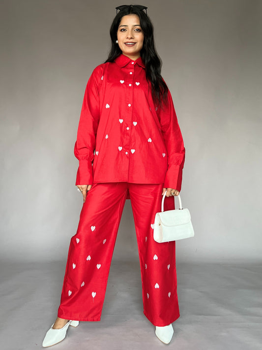 Red Heart Embroidery 2-Piece Cotton Coord Set