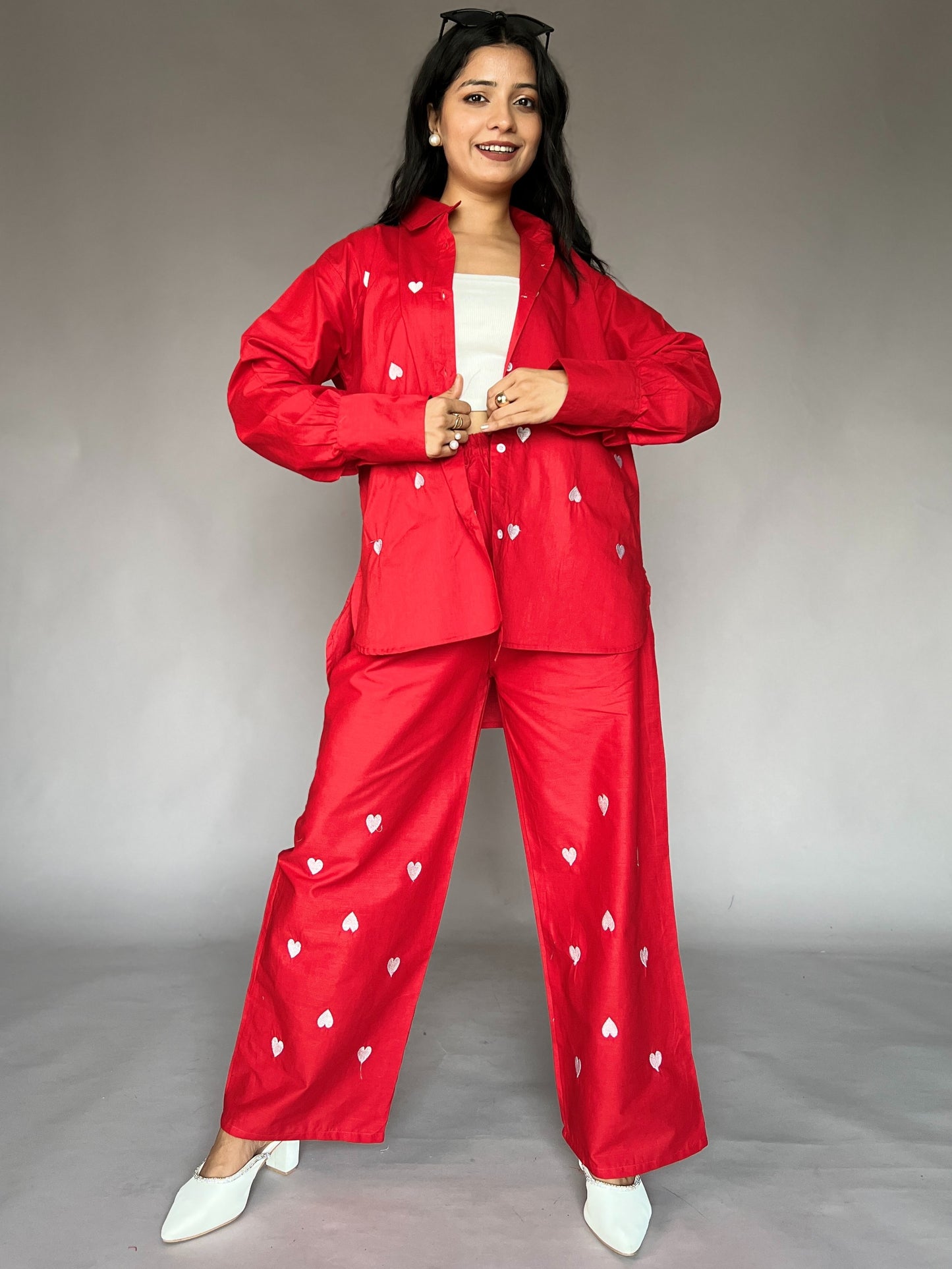 Red Heart Embroidery 2-Piece Cotton Coord Set