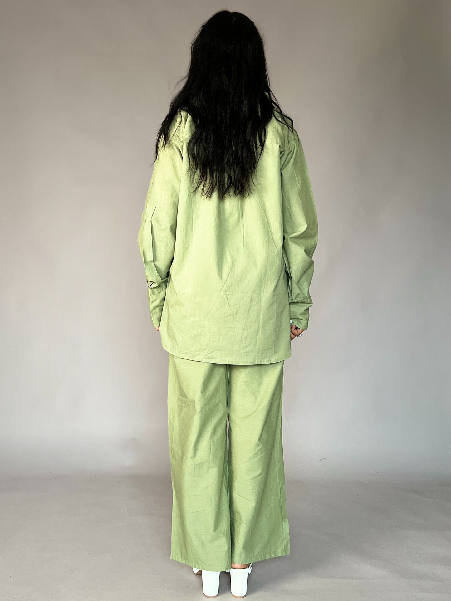 Pastel Green Heart Embroidery 2-Piece Cotton Coord Set