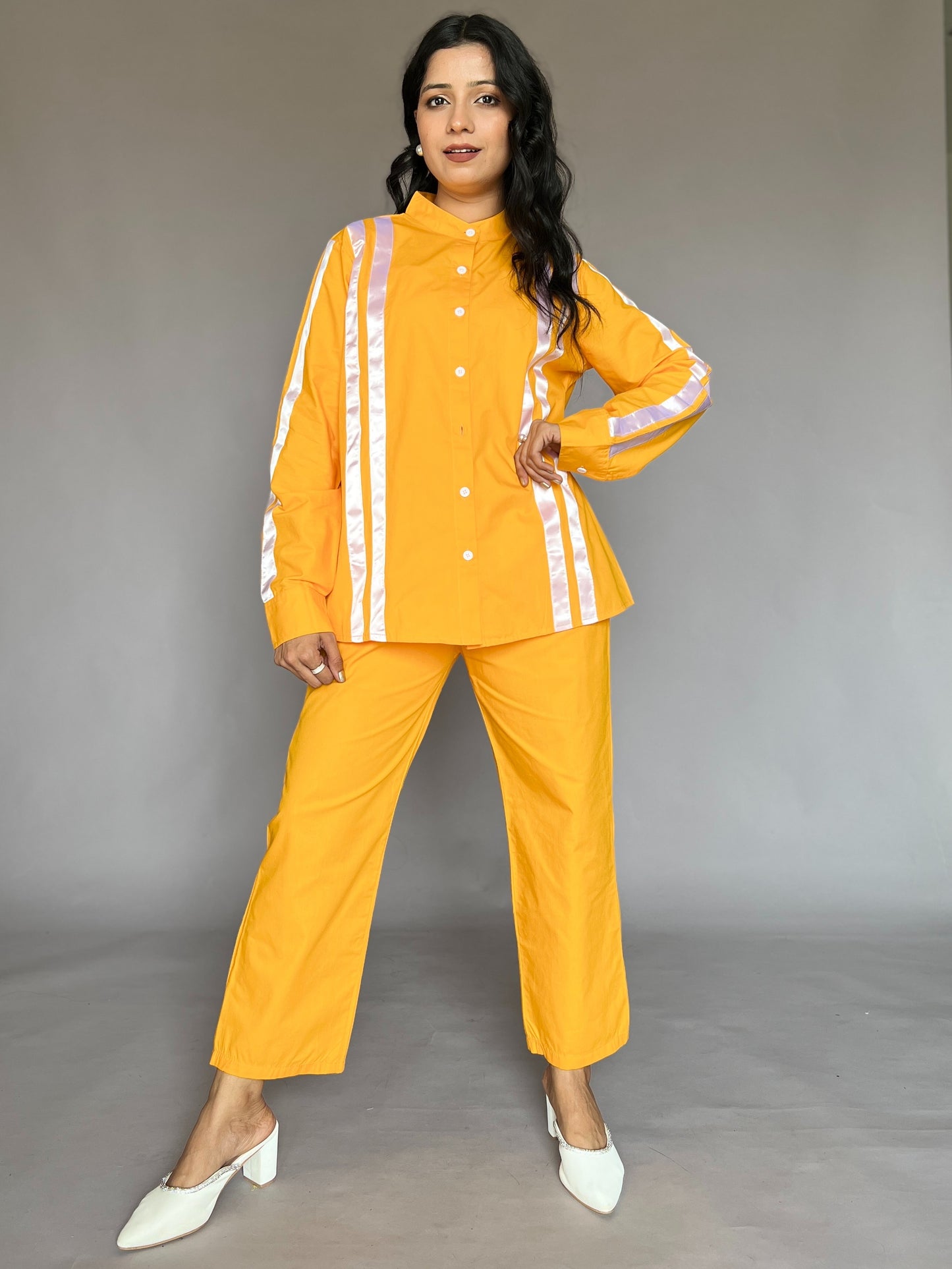 Sunset Yellow 2-Piece Reflective Stripe Coord Set