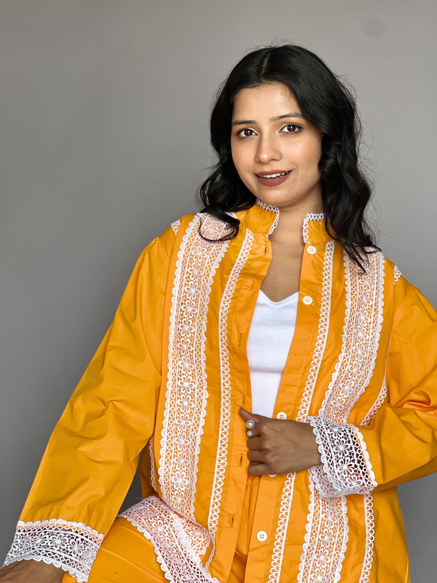 Lace Detailed Yellow 2-Piece Statement Coord Set