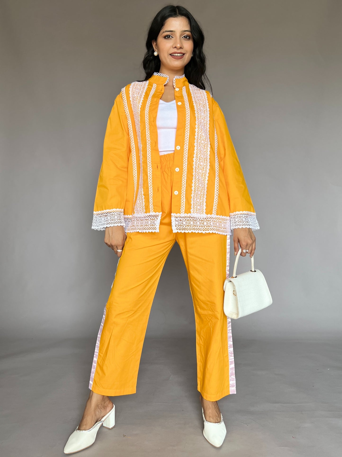 Lace Detailed Yellow 2-Piece Statement Coord Set