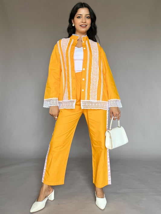 Lace Detailed Yellow 2-Piece Statement Coord Set