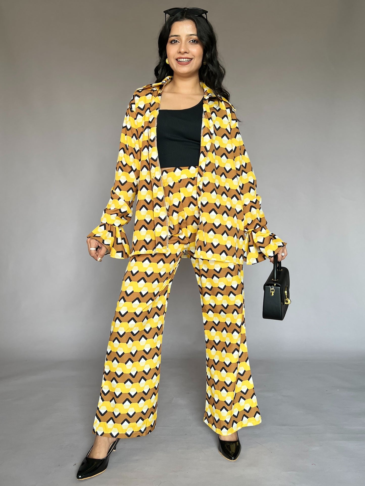 Yellow Zigzag Print 2-Piece Coord Set