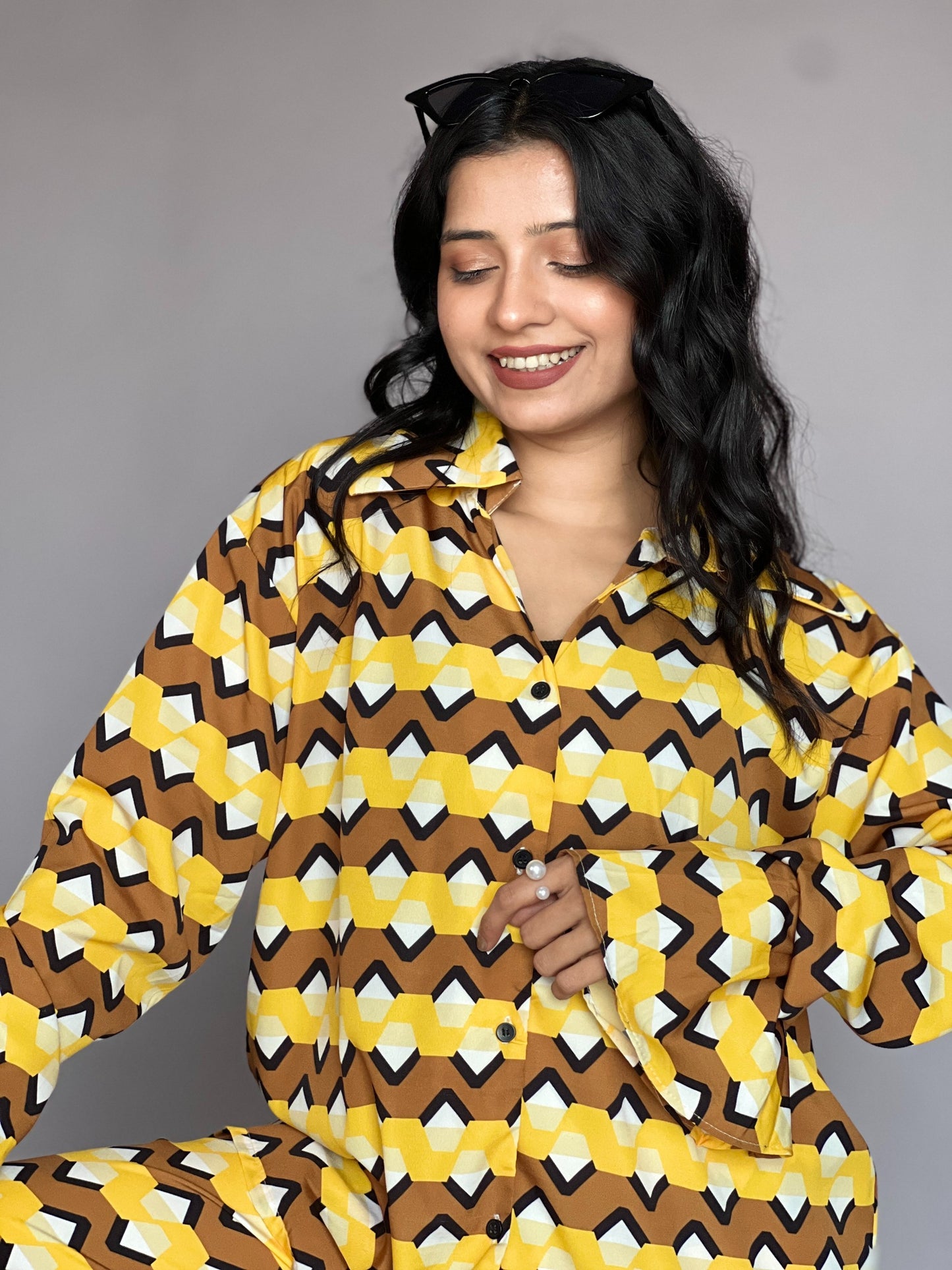 Yellow Zigzag Print 2-Piece Coord Set