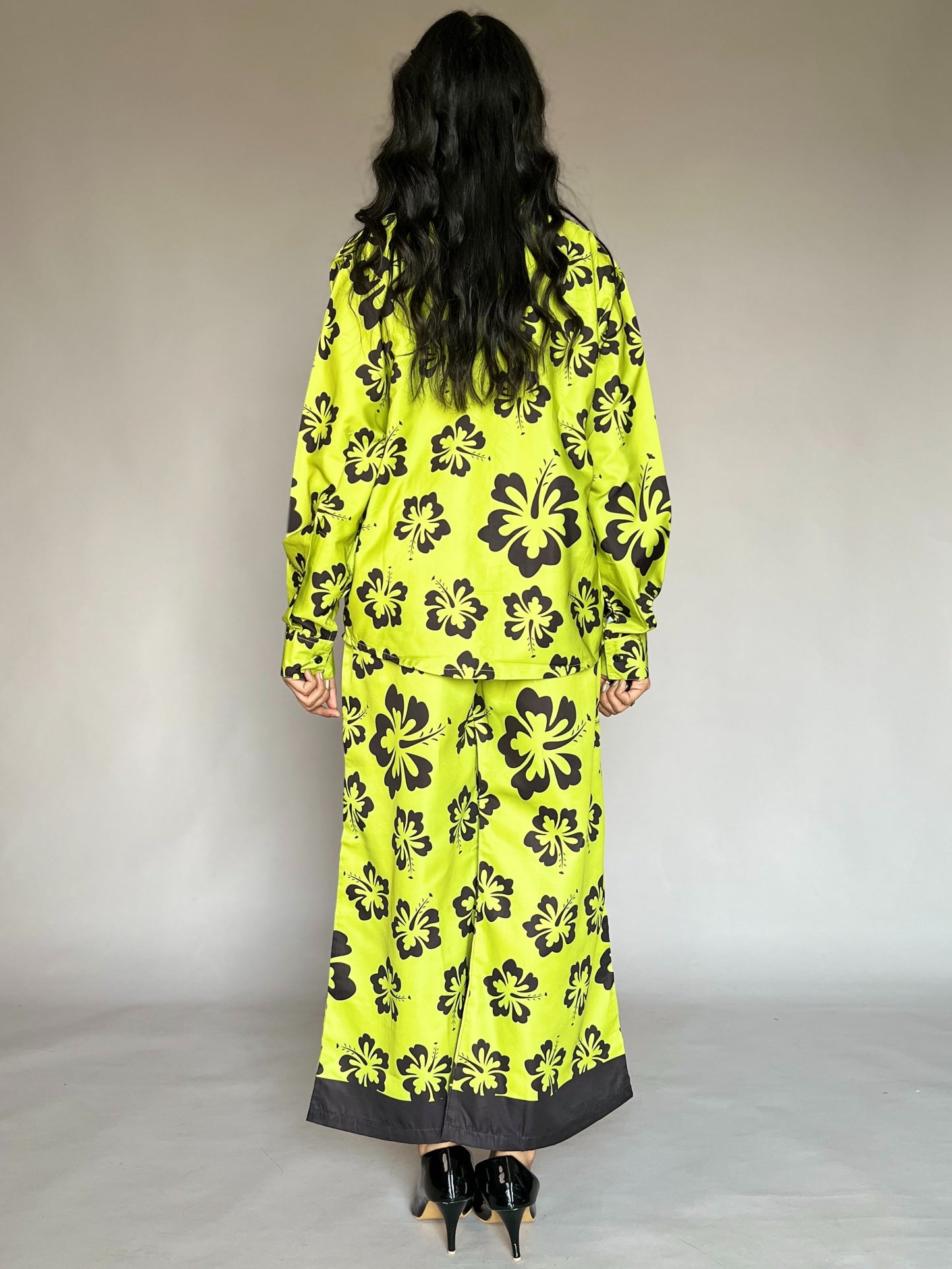 Lime Floral 2-Piece Satin Coord Set