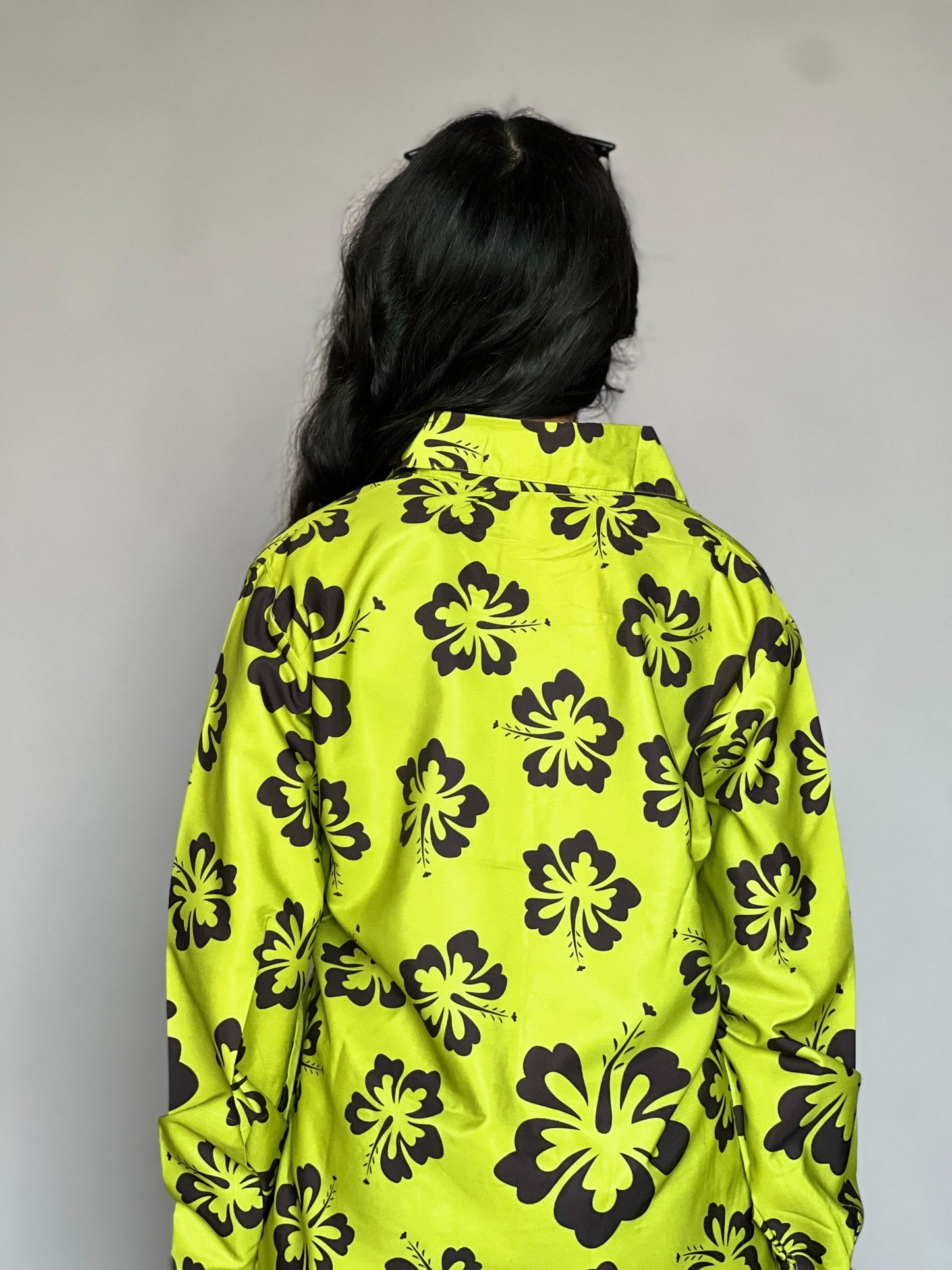 Lime Floral 2-Piece Satin Coord Set
