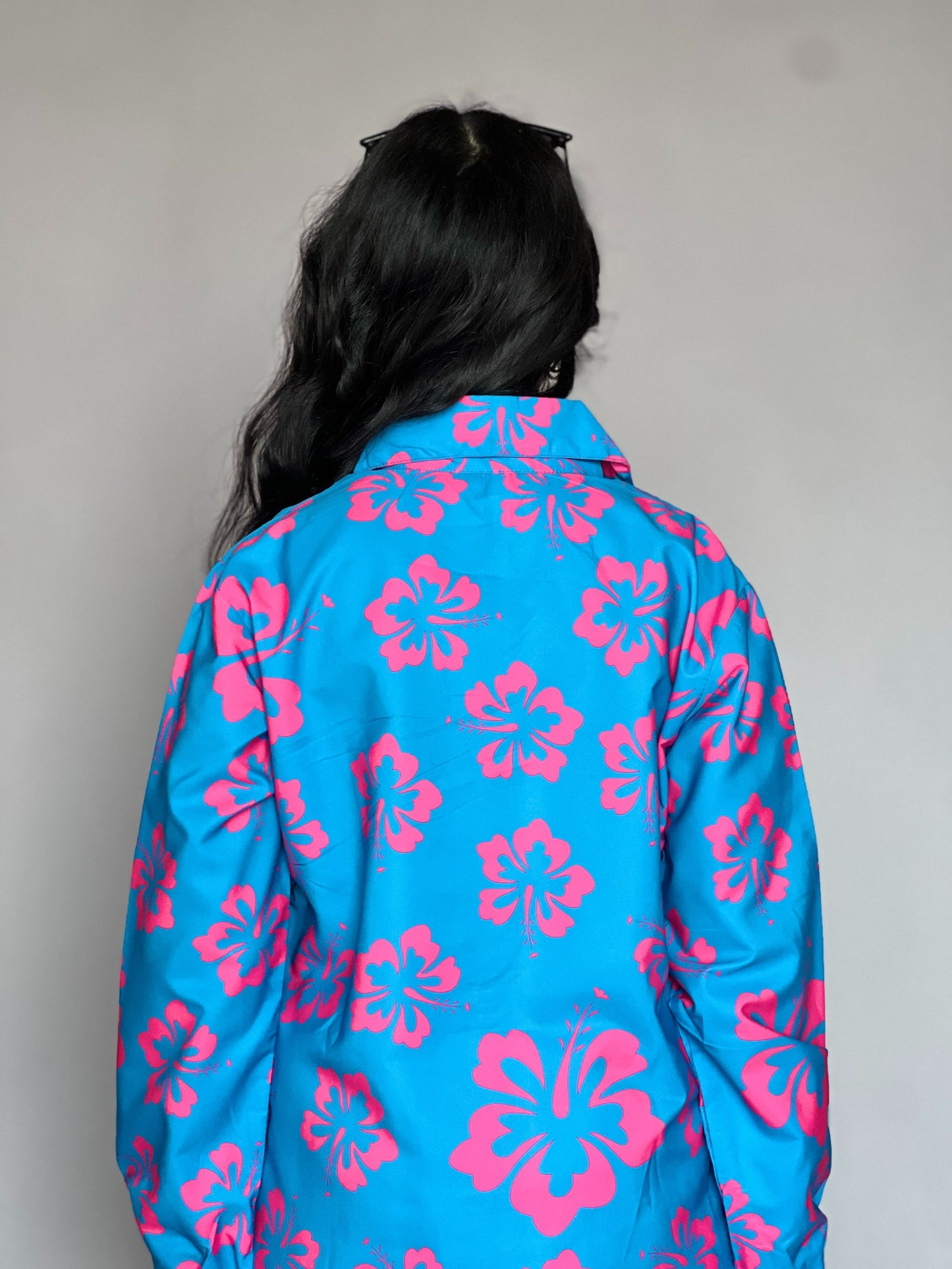 Blue & Pink Floral 2-Piece Satin Coord Set