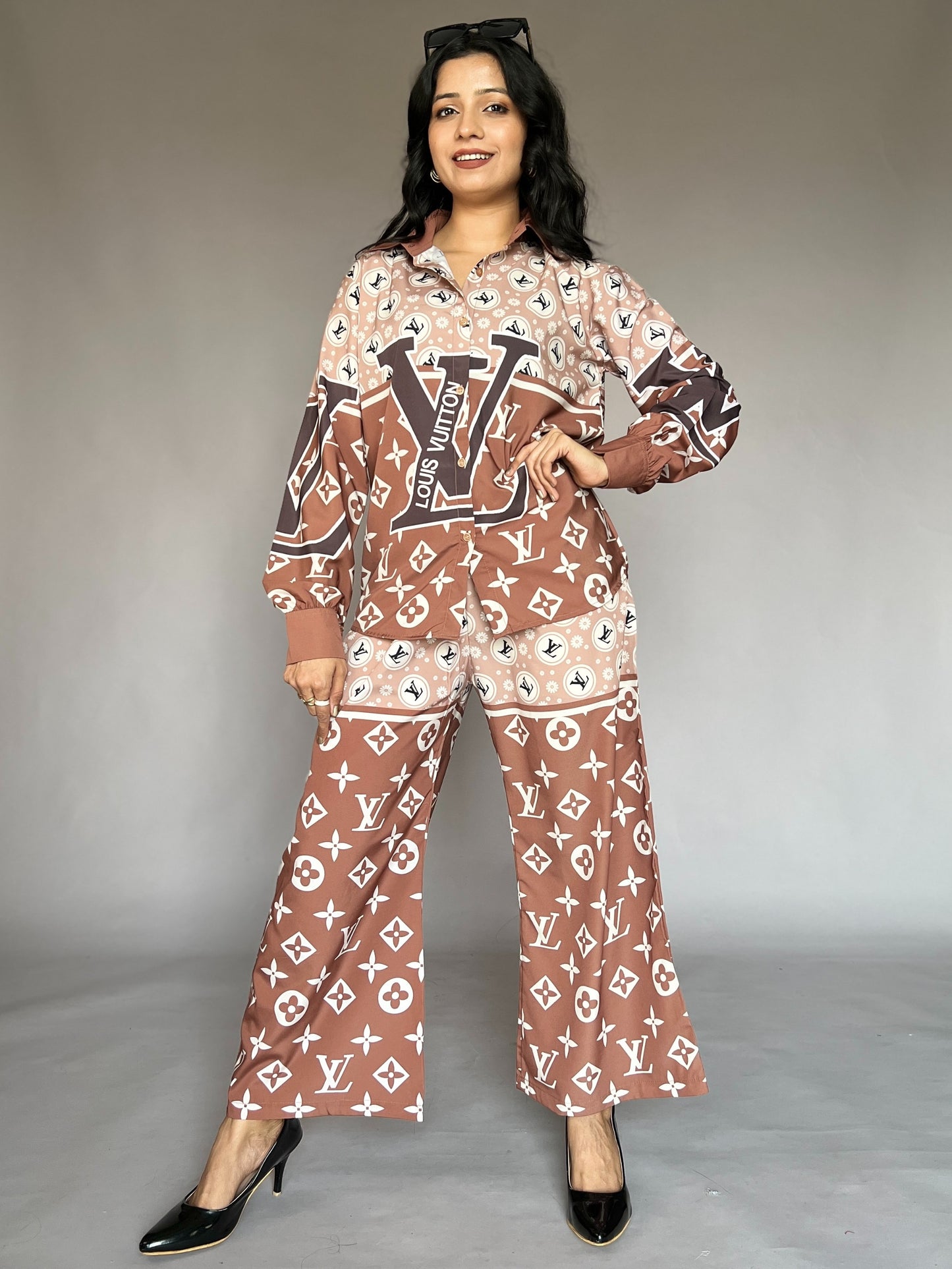 LV Print Brown 2-Piece Designer Coord Set