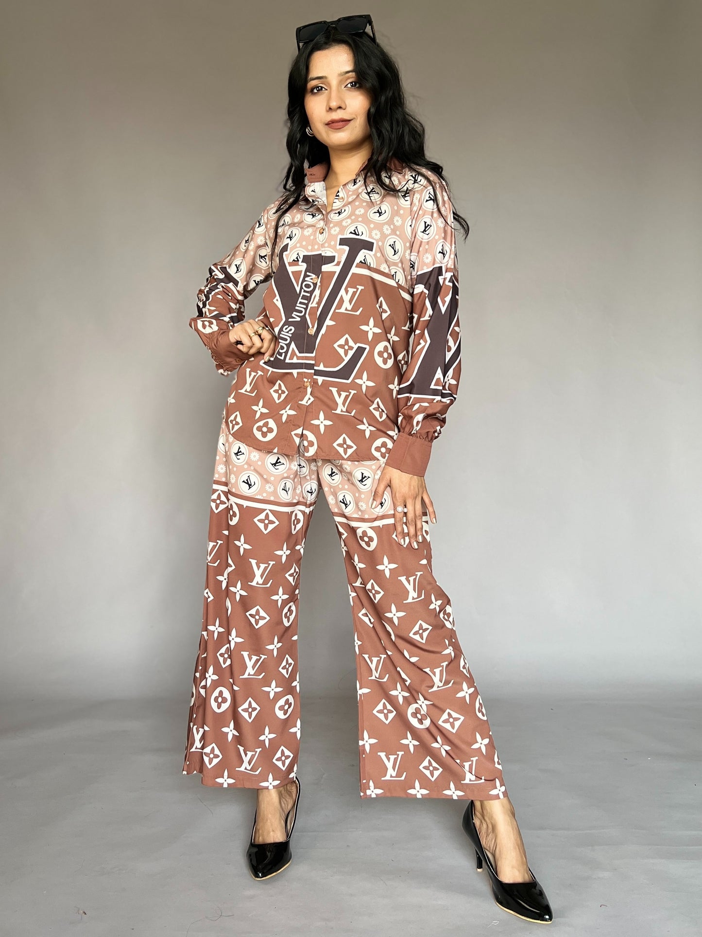LV Print Brown 2-Piece Designer Coord Set