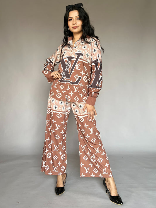 LV Print Brown 2-Piece Designer Coord Set