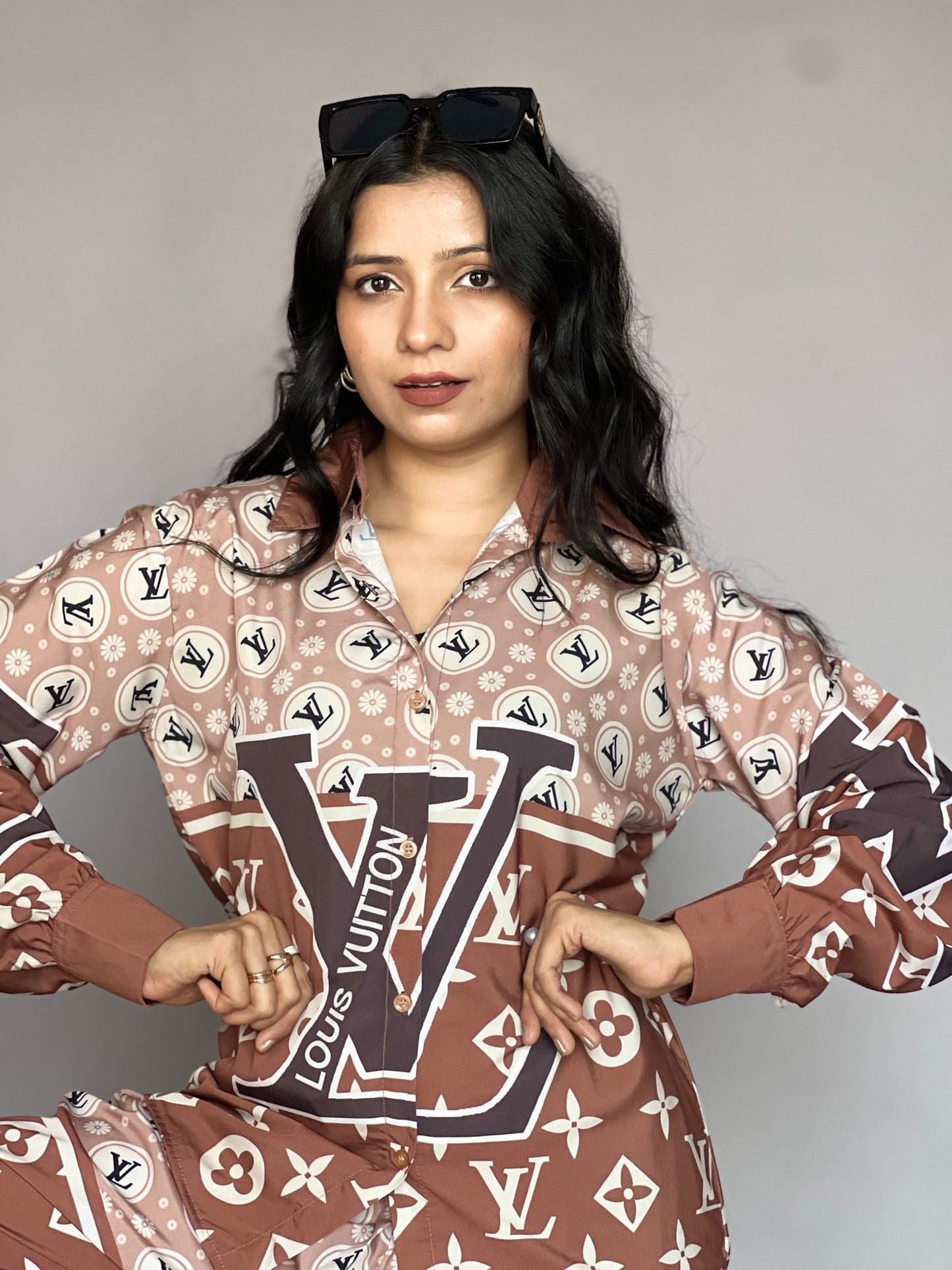 LV Print Brown 2-Piece Designer Coord Set