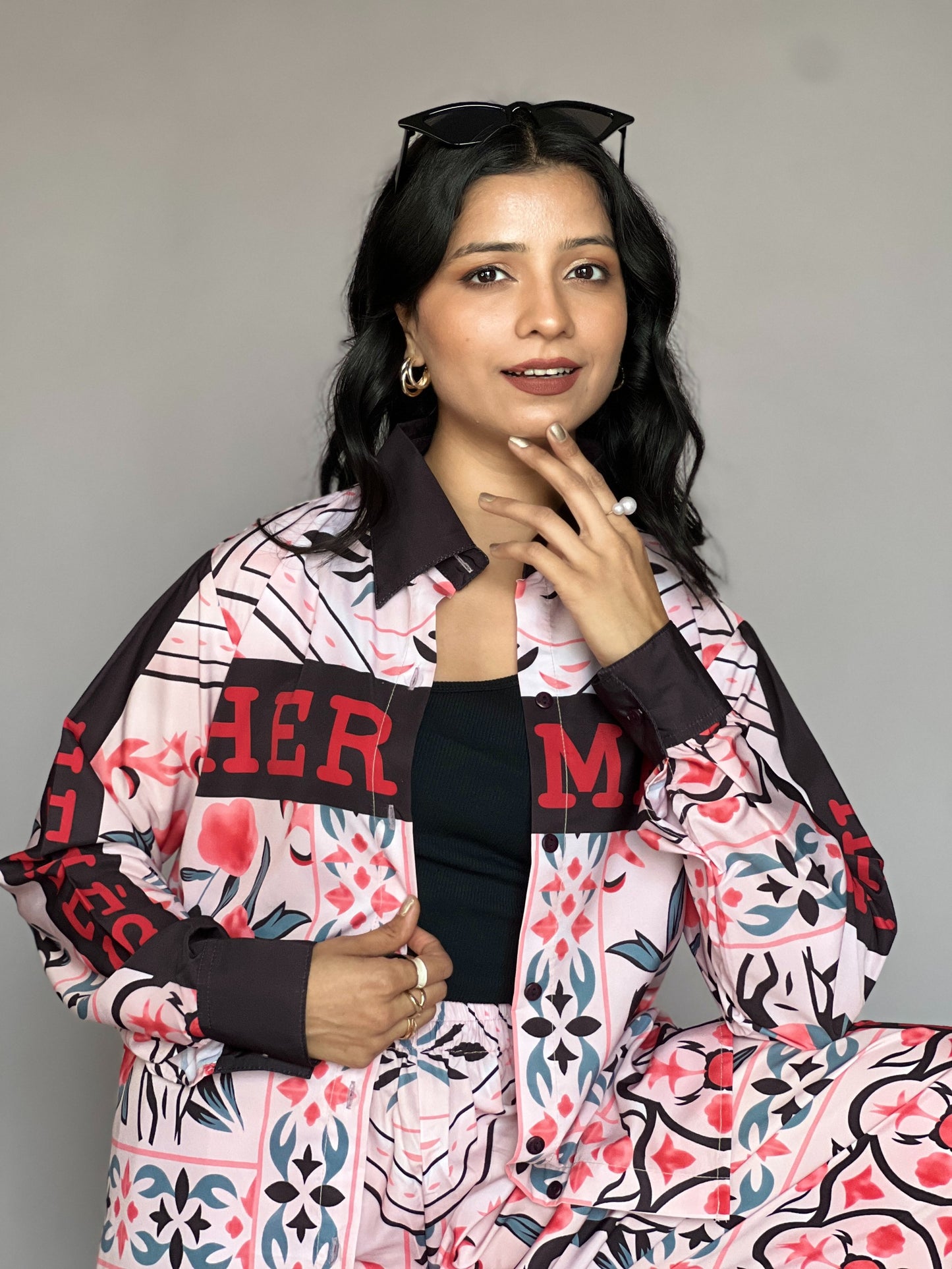 Hermès-Inspired Pink 2-Piece Printed Coord Set