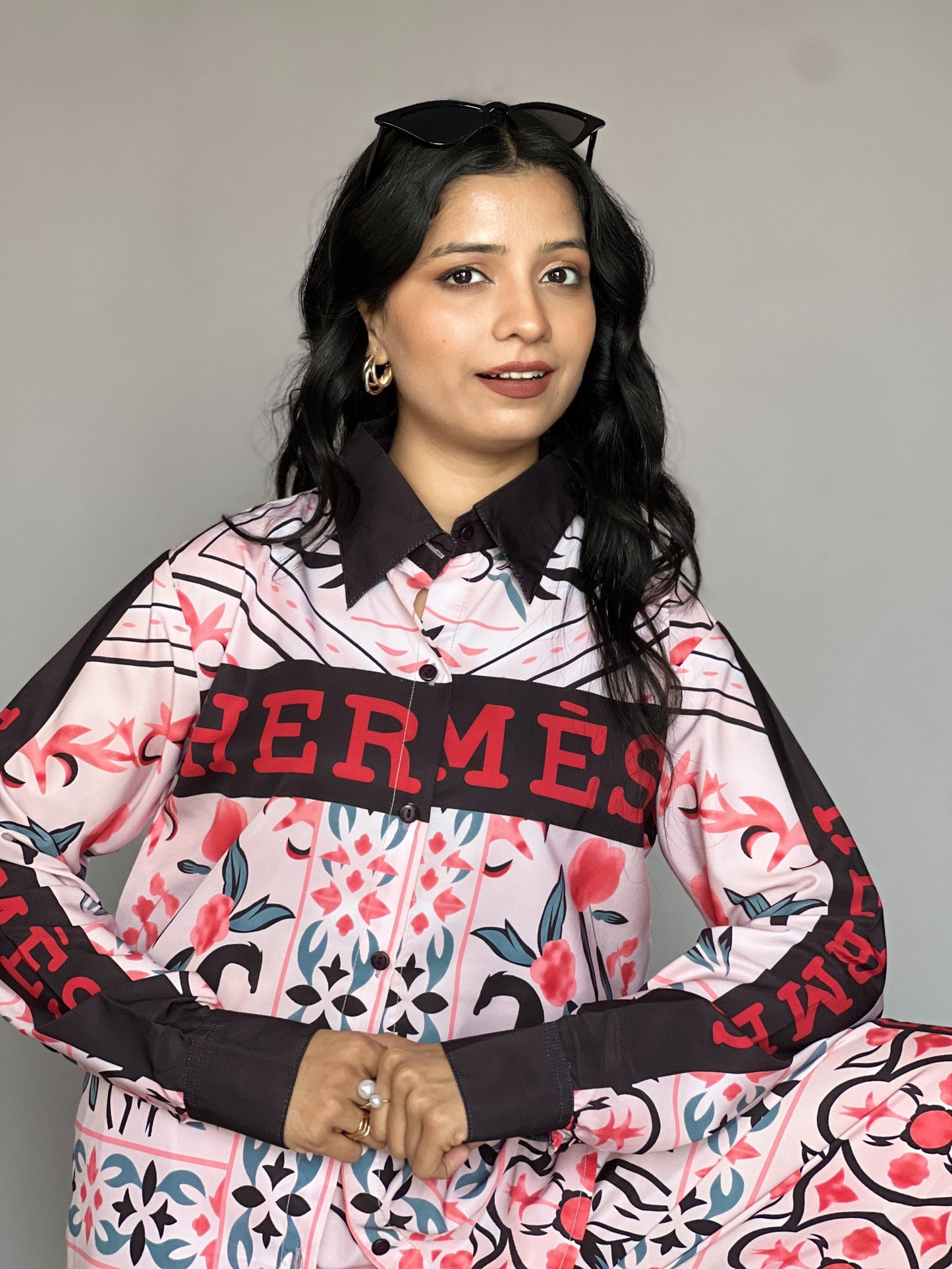 Hermès-Inspired Pink 2-Piece Printed Coord Set