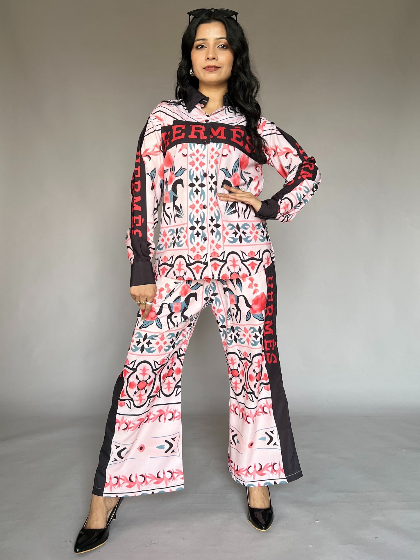 Hermès-Inspired Pink 2-Piece Printed Coord Set