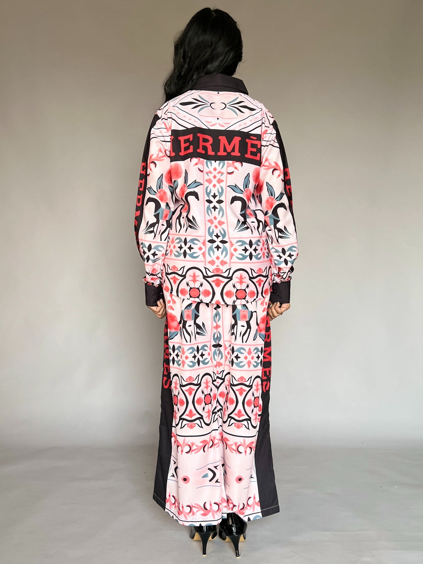 Hermès-Inspired Pink 2-Piece Printed Coord Set