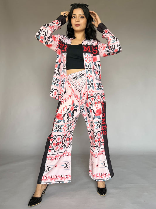 Hermès-Inspired Pink 2-Piece Printed Coord Set