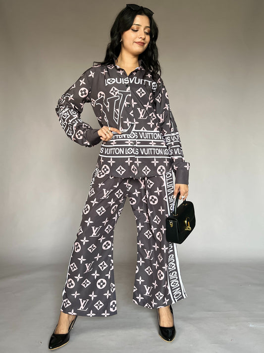 Louis Vuitton-Inspired Grey 2-Piece Coord Set