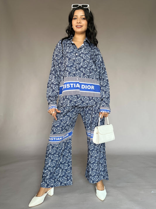 Christian Dior-Inspired Blue Floral 2-Piece Coord Set