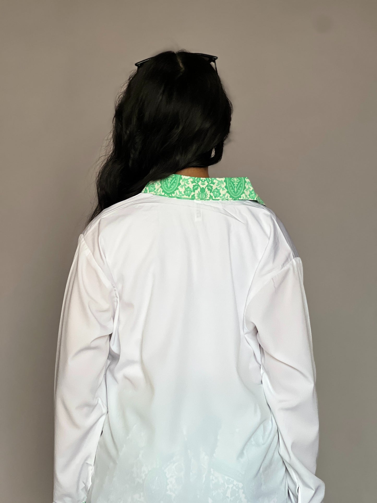 White & Mint Green 2-Piece Contrast Collar Coord Set