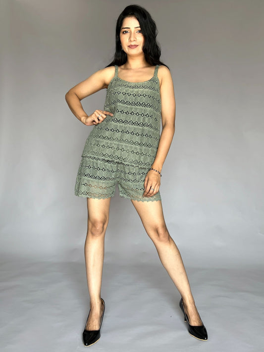 2 Piece Lace Co-ord Set – Sleeveless Top & Shorts
