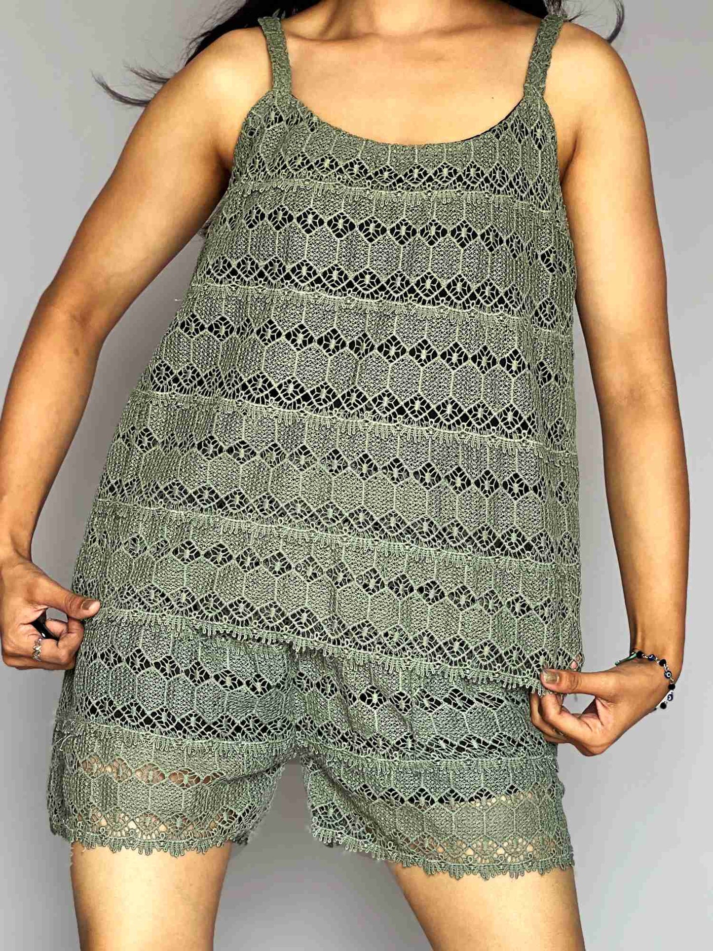 2 Piece Lace Co-ord Set – Sleeveless Top & Shorts