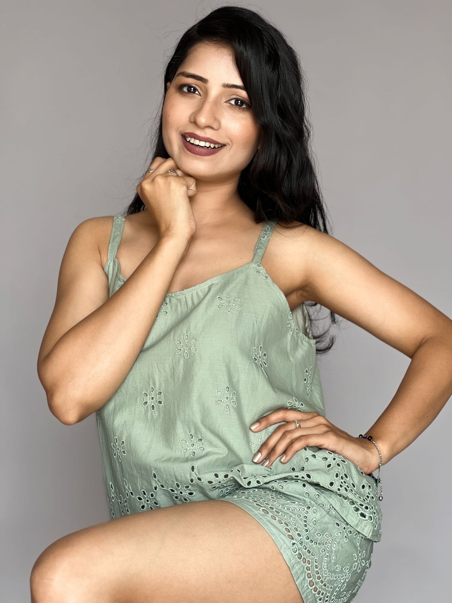 Sage Eyelet 2-Piece Shorts Co-ord Set