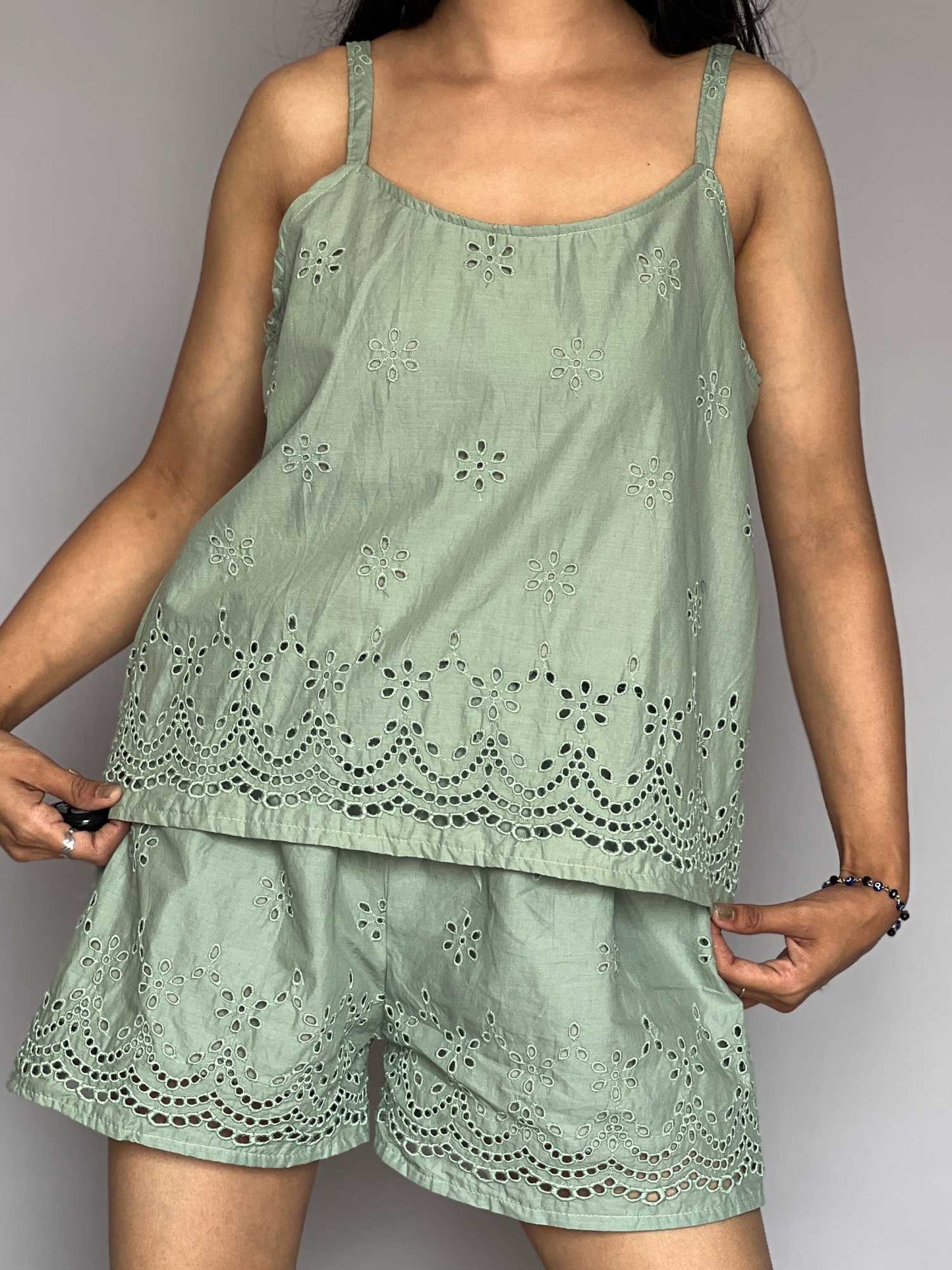 Sage Eyelet 2-Piece Shorts Co-ord Set
