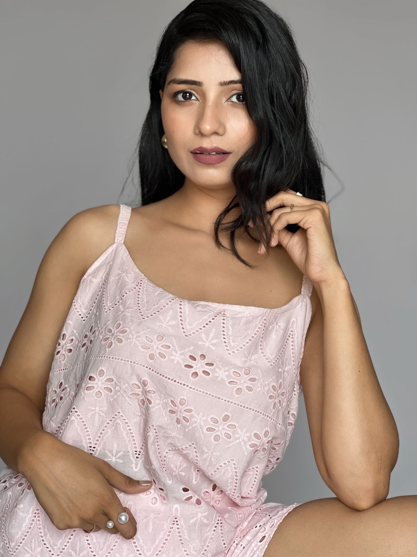 Baby Pink Eyelet 2-Piece Shorts Co-ord Set