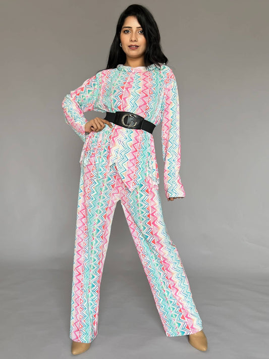 Pastel Printed Pants Co-ord Set – 2 Piece