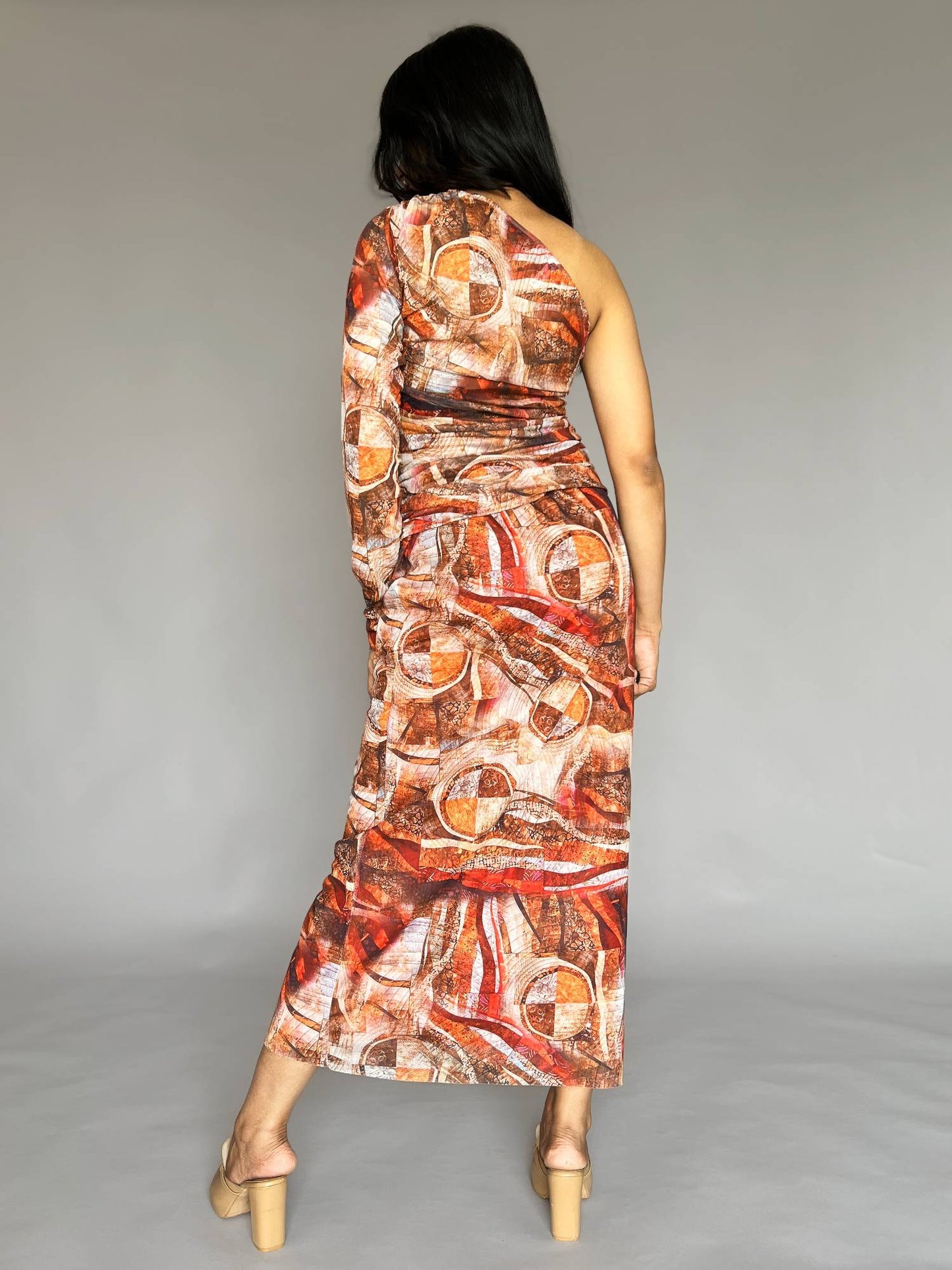 Rust Abstract 2-Piece Skirt Co-ord Set