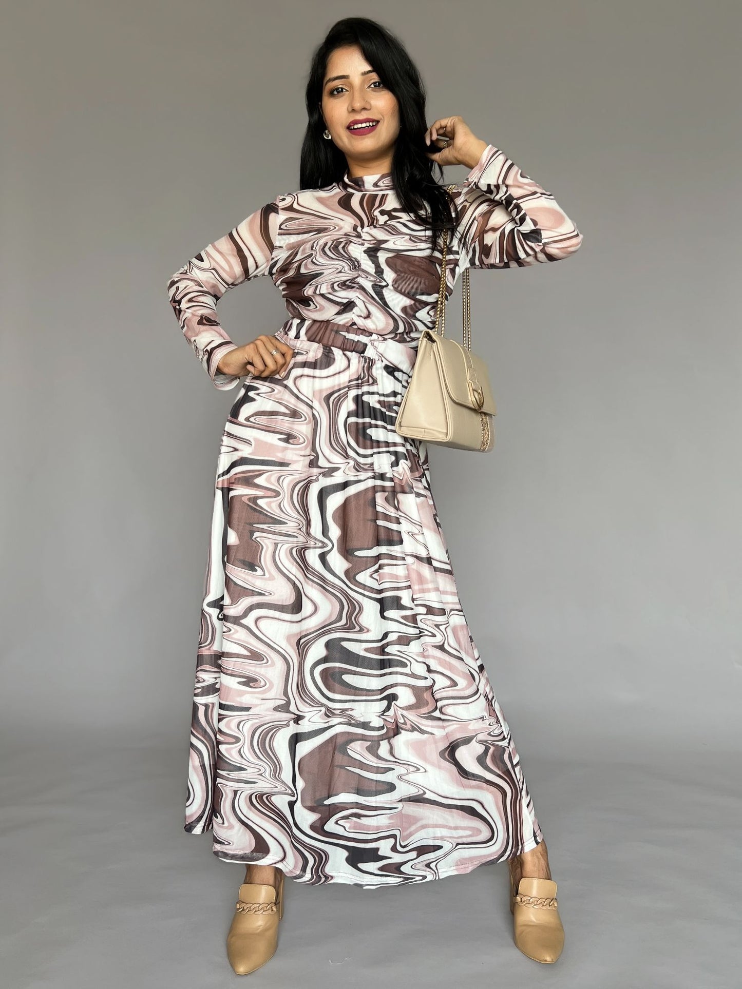 Marble Print 2-Piece Skirt Co-ord Set