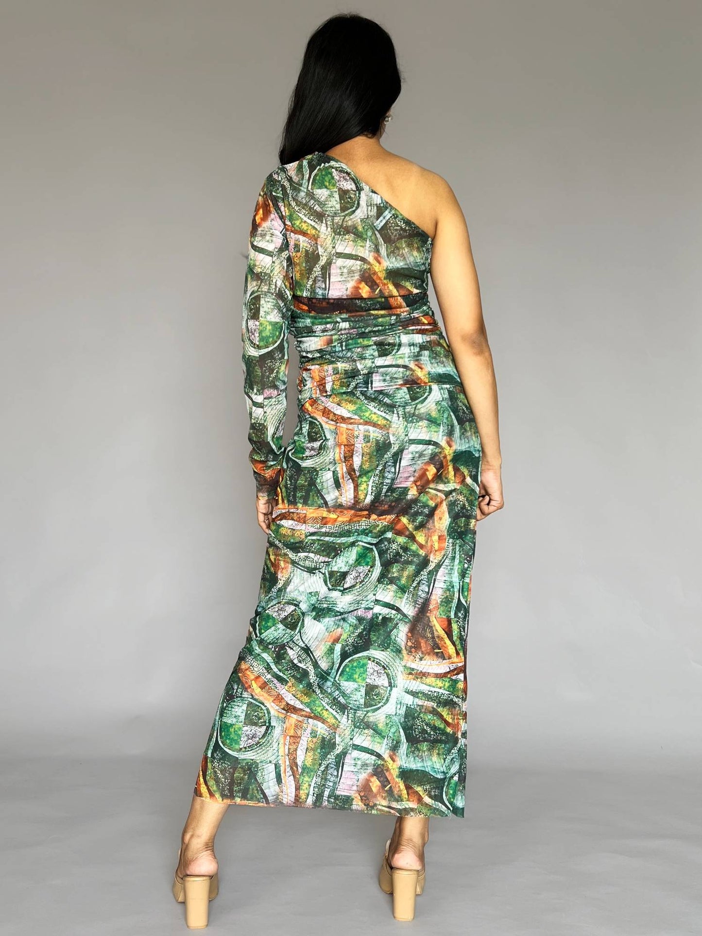 Abstract Print One-Shoulder Skirt Co-ord Set – 2 Piece