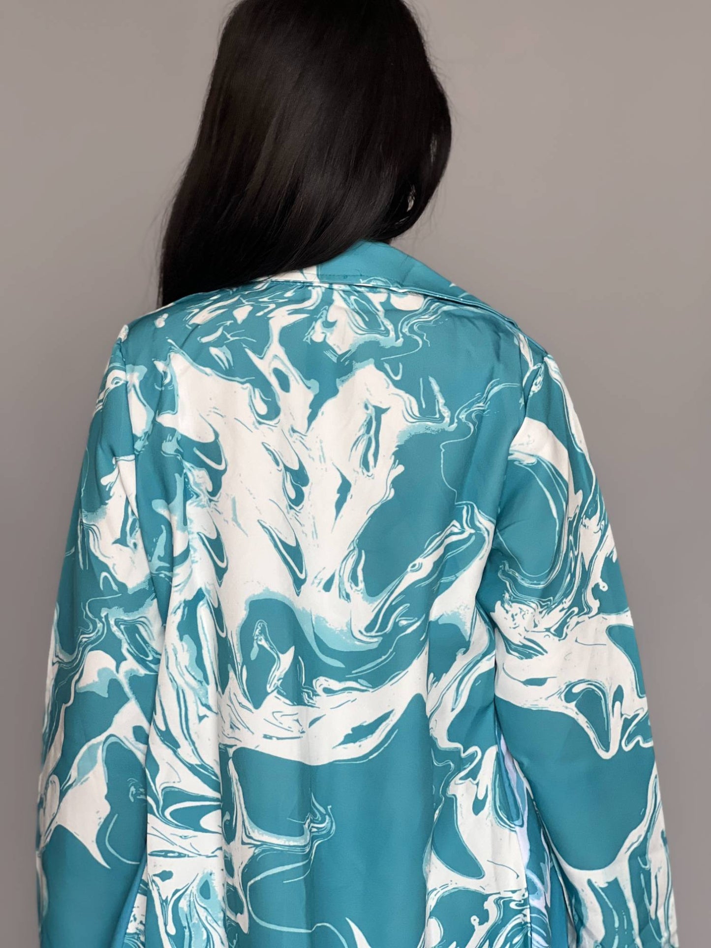 Blue Marble Print Three-Piece Co-Ord Set