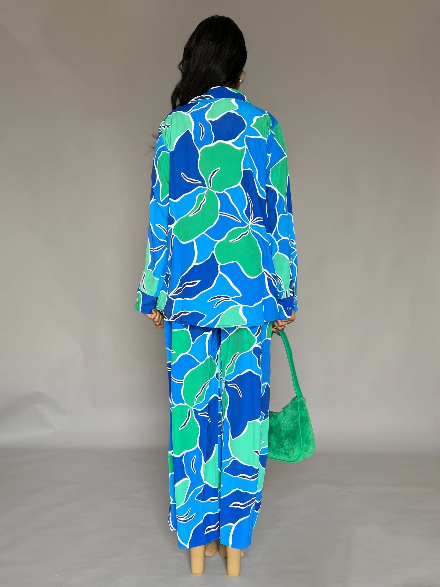 Blue Green Printed 3-Piece Pants Co-ord Set